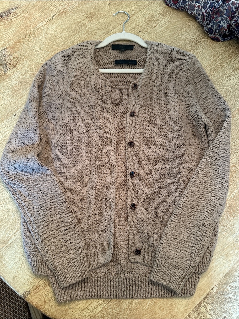 Zara Taupe Knit Button-Front Cardigan
